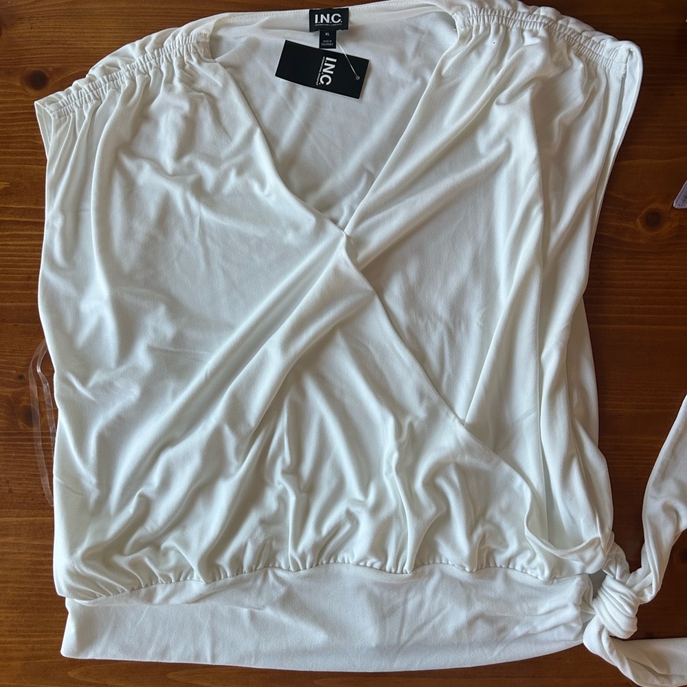INC International Concepts Cream Wrap Blouse